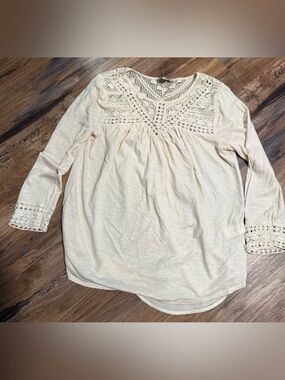 Lucky Brand Crochet Yoke Long Sleeve Tunic - Cream